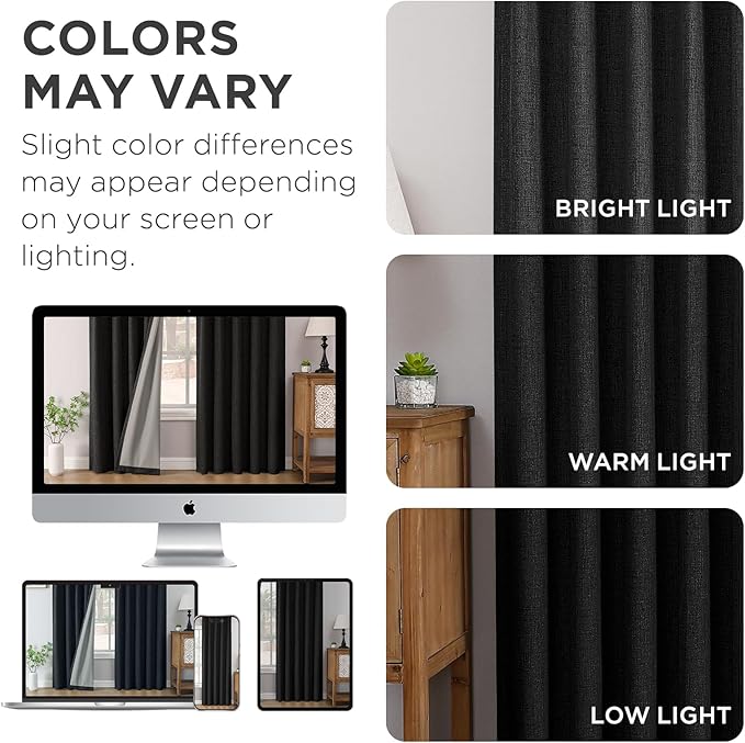 Joydeco Pinch Pleated Curtains - 100% Blackout for Bedroom, Black Linen Curtains 40" W x 72" L, Thermal Insulated 2 Panels Light Blocking Drapes, Back Tabs for Living Room