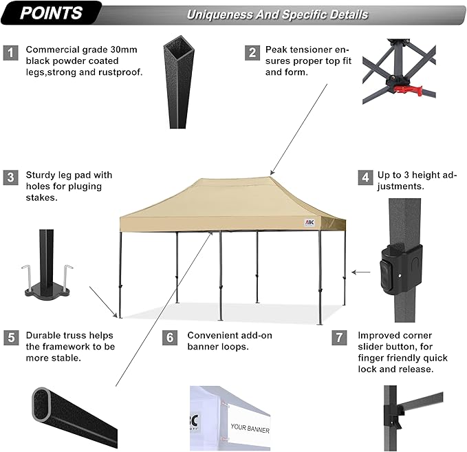 ABCCANOPY Patio Pop Up Canopy Tent 10x20 Commercial-Series (Beige)