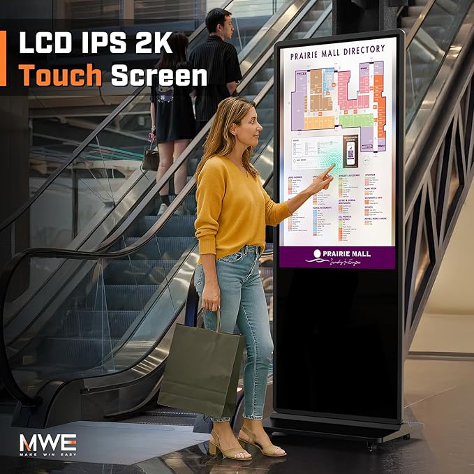 MWE 37 Inch Touchscreen Kiosk, Indoor Floor Standing Digital Signage Displays, Advertising Display LCD Totem with Custom Service, Interactive Display Poster Android System with Auto Media Player