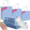 qiqee 100PCS Gift Bag with Handles Bulk Light Blue Paper Bags Assorted Sizes(33pcs Large 13",33pcs Medium 11",34pcs Small 8")