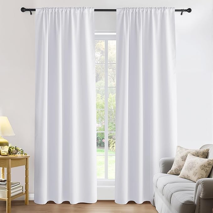 PONY DANCE Blackout Curtains for Bedroom 90 inches Long 2 Panels Set, Thermal Insulated Rod Pocket Black Out Window Drapes, Noise Reducing Window Treatment for Living Room(W52 x L90 inch, Pure White)
