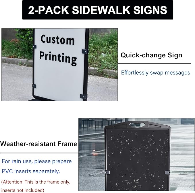 OrangeStar 2-Pack Sidewalk Sign 24 x 36 Inch Double Sided Sandwich Board Plastic Outdoor Advertising Signboard with Water-filled Base for Restaurant, Business, Events, Grey (Frame only)