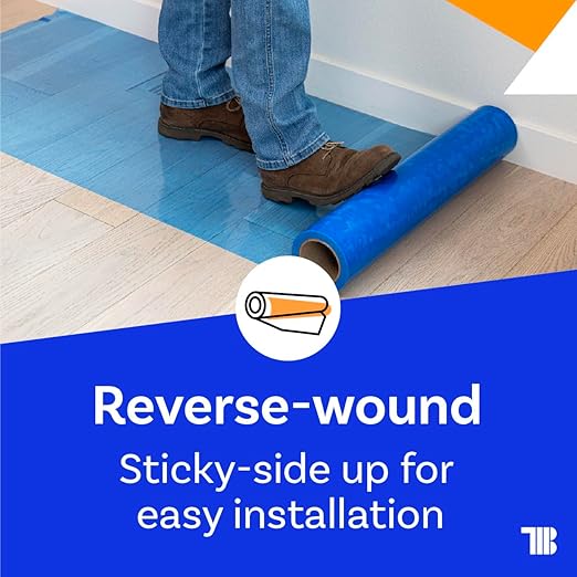 TapeManBlue Floor Protection Film, 48" x 200', Made in USA, Blue Self Adhesive Floor Protector Tape for Moving, Painting and Construction, Temporary Covering to Shield Hardwood, Tile, Hard Surfaces