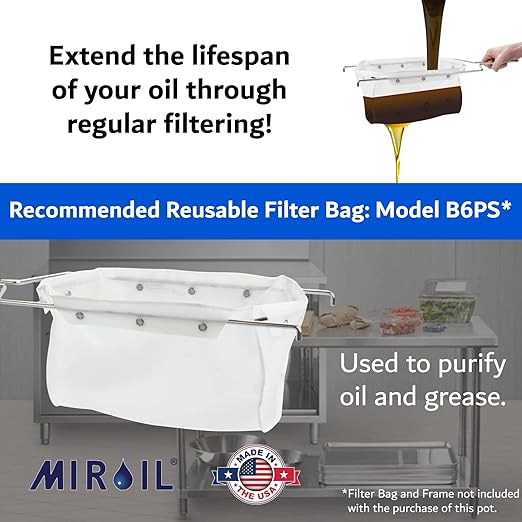 MirOil Filter Pot Combo - Oil Pot & Filter Bag (7 Gallon) – Heavy Duty Steel Disposable Caddy with Castor Wheel and Lid for Commercial Kitchen Storage - Grease Container for Kitchen – Model #60LC