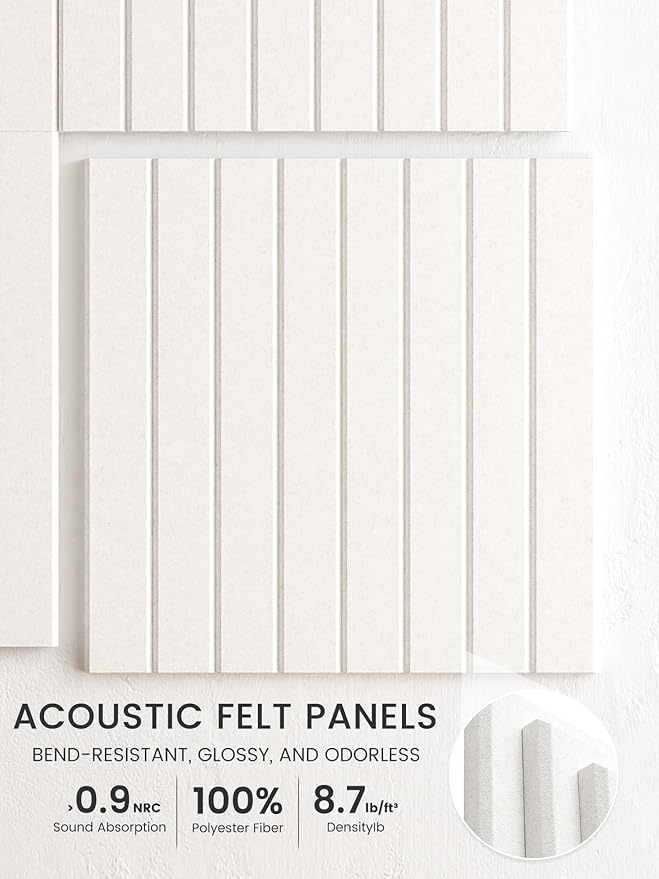 Bumusty Large Cork Board Alternative-47 x35 Felt Bulletin Board Tiles, with 30 Pushpins, 70 Adhesive Tabs, 12-Pack Slat Wall Paneling, Cork Boards for Office Push Pin Board Felt Board-Milky White