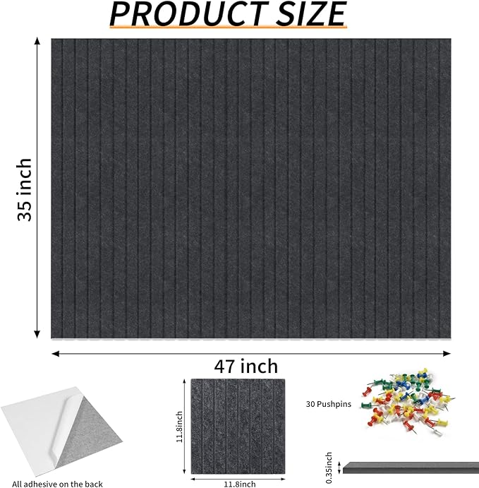 Large Felt Bulletin Board 35x47 Inch, 12pcs Peel and Stick Felt Wall Tiles Modern Push Pin Board for Wall Organization