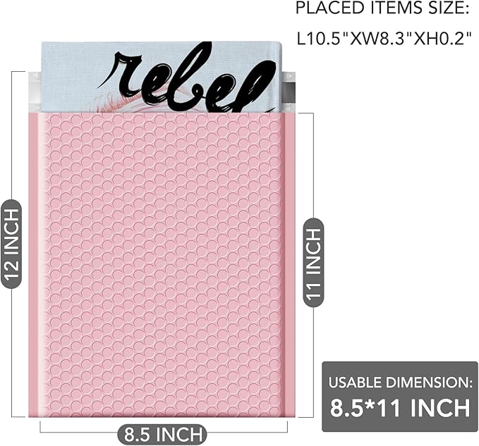 GSSUSA Light Pink Bubble Mailers 8.5X12 Inches 500 Pack, Padded Poly Bubble Mailer, Large padded Envelopes Strong Adhesion Bubble Envelopes,Self-Seal Mailing Envelopes for Small Business