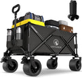 Wagons carts Foldable with Silent All-Terrain Wheels, Collapsible Heavy Duty Beach Wagon with Cup Holders and Brakes, Large Foldable Wagon for Camping,Garden,Shopping,Sports Black