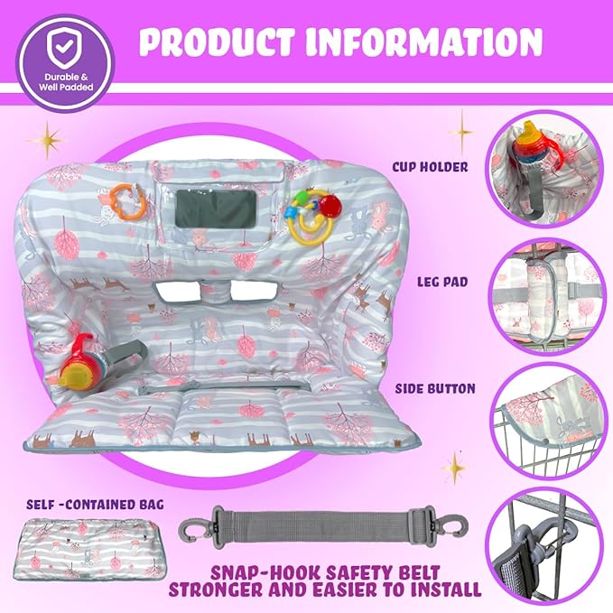 Shopping Cart Cover for Baby Grocery Cart Cover for Baby boy and Baby Girl, High Chair Cover for Baby and Toddler, Baby Registry Gift - Waterproof - Extra Large - Cotton - Double Sided (Coral Pink)