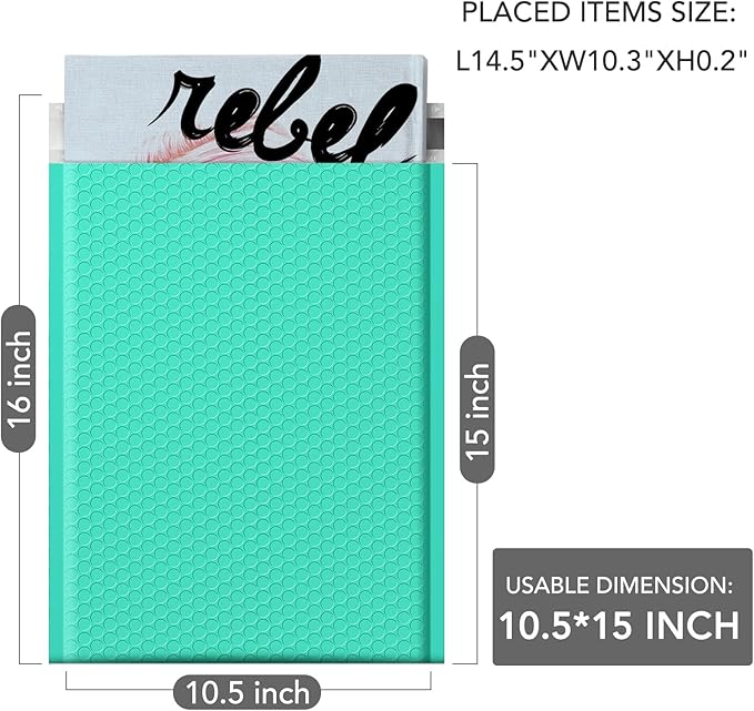 GSSUSA Large Bubble Mailers 10.5x16 Inch 250 Pack Teal Padded Envelopes, Strong Adhesion Bubble Mailer Self-Seal Bubble Envelopes for Mailing Clothes,Magazines