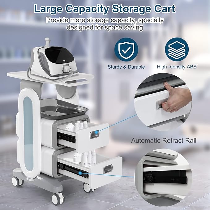 Mobile Medical Trolley Cart 130 Lbs Load Portable Professional for Ultrasound Imaging Scanner Vehicle Beauty Storage Cart with Drawers Tool Tray Wheels for Home Hospital Office Medical Clinic