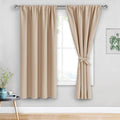 JIUZHEN Blackout Curtains for Bedroom - Thermal Insulated Room Darkening Rod Pocket Curtains for Living Room, Set of 2 Panels with Tiebacks, 38 x 63 Inch Length, Beige