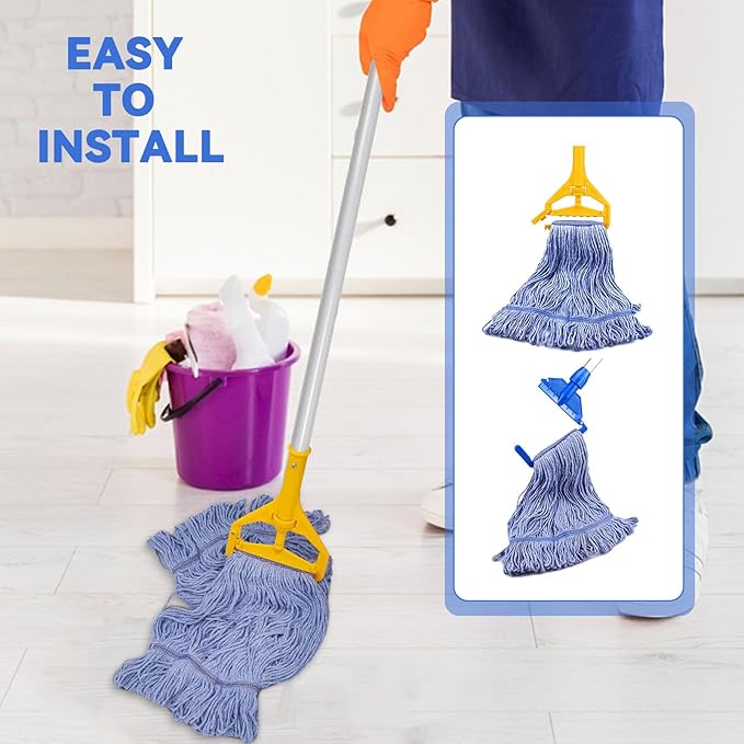 Commercial Heavy Duty Mop Heads Replacement for Rubbermaid: 6 Packs Industrial Wet Mop Head for Floor Cleaning - Commercial Products Looped End String Head Refills