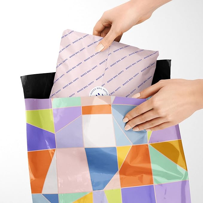 Poly Mailers 10x13 – 100 Pack – Printed Recyclable Shipping Envelopes for Small Business Packaging, Self Sealing Mailing Bags – Pastel Mosaic Multi Color Design