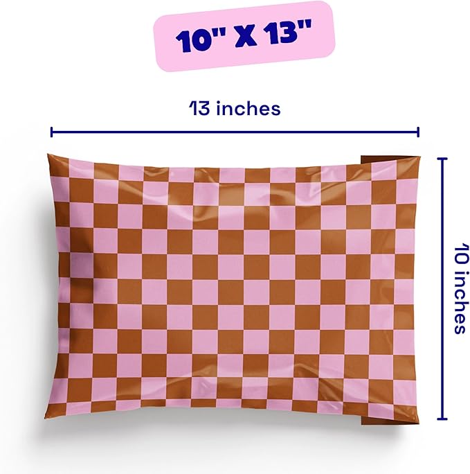 Poly Mailers 10x13 – 100 Pack – Cute Printed Recyclable Shipping Envelopes for Small Business Packaging, Self Sealing Mailing Bags – Checkerboard Pink and Rust Design