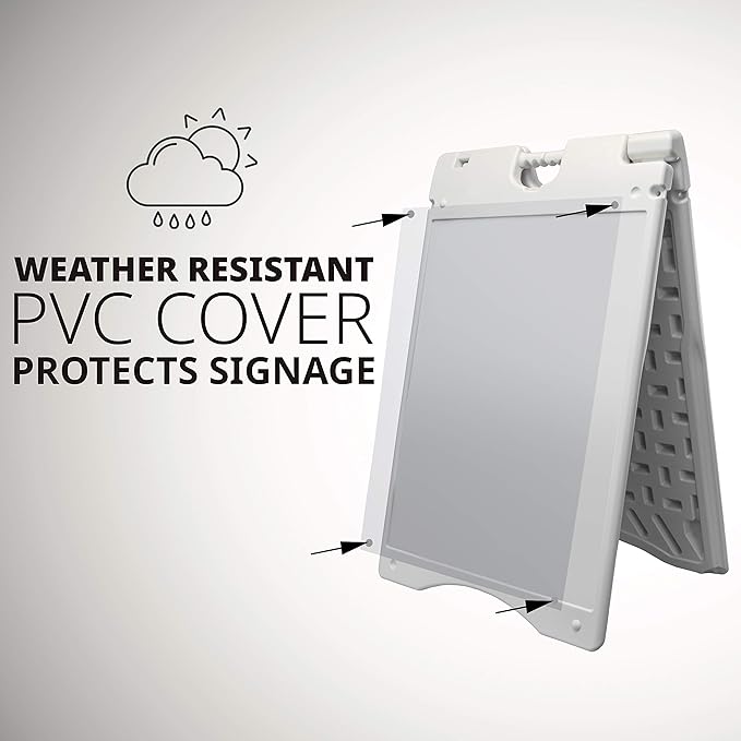 Jumbl A-Frame Signboard 22” x 28” Display Surface – Large Outdoor Sandwich Board w/Weather Resistant PVC Sign Protector & Sand Fill Holes – Dual Signage Stand for Storefront Sidewalk Curb (White)