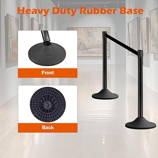 6 Pack Black Crowd Control Stanchions with 10FT Retractable Belts, Rubber Base Posts for Event Queue and Crowd Management