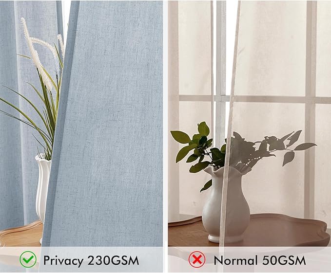 MIULEE Non-See-Through Privacy Linen Curtains 2 Panels, Chambray Blue Light Filtering Window Curtains Farn House Textured Back Tab Semi Sheer Drapes for Bedroom Living Room 84 Inches Long Light Blue