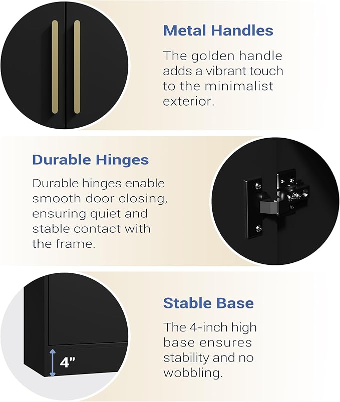 71" Tall Pantry Cabinet, 4 Doors Kitchen Pantry Storage Cabinet, Freestanding Larder Cupboard, Kitchen Hutch with Gold Handles for Dining Room, Bathroom, Black