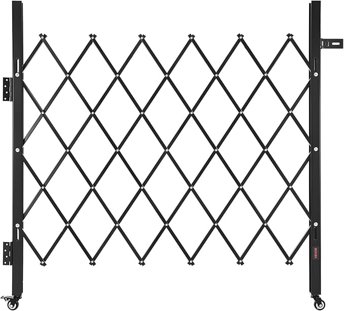 VEVOR Single Folding Security Gate, Lockable Scissor Gate with 360° Swivel Casters, Outdoor Barricade Steel Retractable Gates, for Entry Security, Garage, Warehouse & Pool, 43.31 x 51.57 in (W x H)