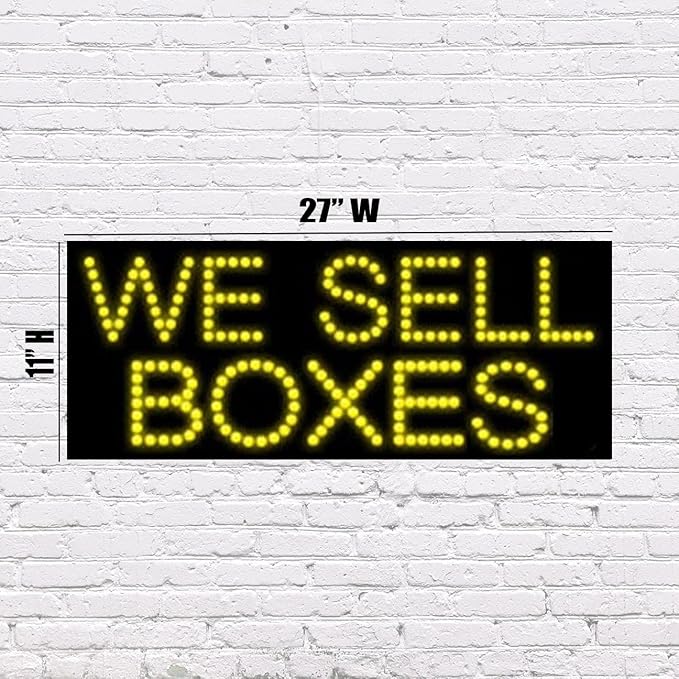 LED We Sell Boxes Sign for Retail Business Displays |Advertising Electronic Light Up Sign for Windows Walls |11"H x 27"W x 2"D
