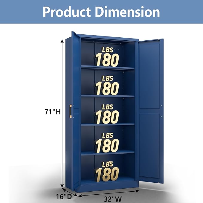 Kitchen Pantry Cabinet, 71 Inch Tall Metal Pantry Cabinet with Doors and Adjustable Shelves, Freestanding Food Cupboard, Storage Cabinets for Dining, Living Room, Navy Blue, Assemble Required