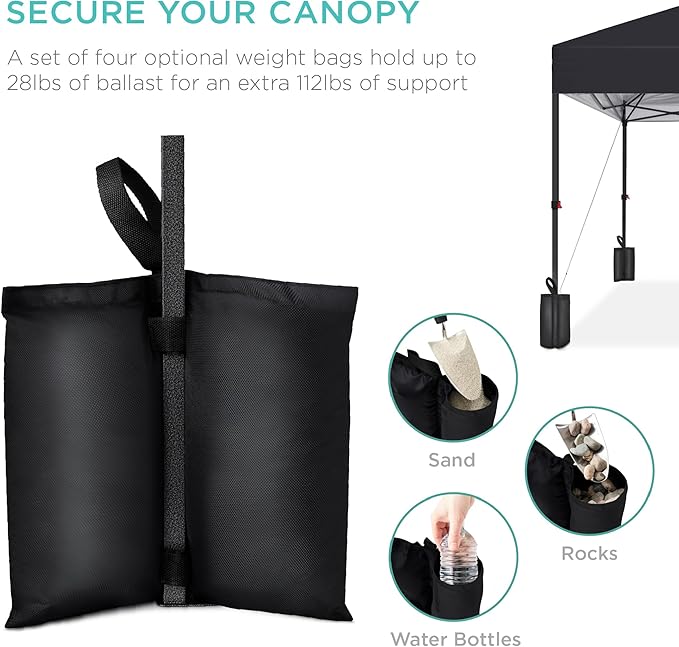 Best Choice Products 10x10ft 1-Person Setup Pop Up Canopy Tent Instant Portable Shelter w/ 1-Button Push, Case, 4 Weight Bags - Black