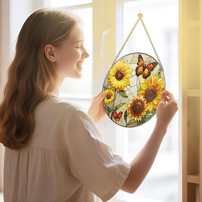 Butterfly Stained Glass Window Hanging, 8 Inch Sun Catchers Indoor Window, Suncatchers for Windows Hanging, Home Decoration and Christmas, Festival, Mother's Day, Birthday, Gifts for Women, Mom