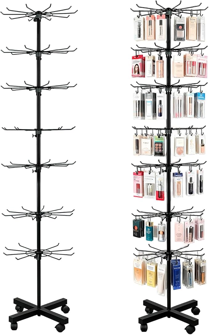 7-Tier Rotating Display Rack, 360° Heavy-Duty Spinning Merchandiser for Retail Stores & Showrooms, Movable Floor Gondola for Clothing, Shoes & Accessories