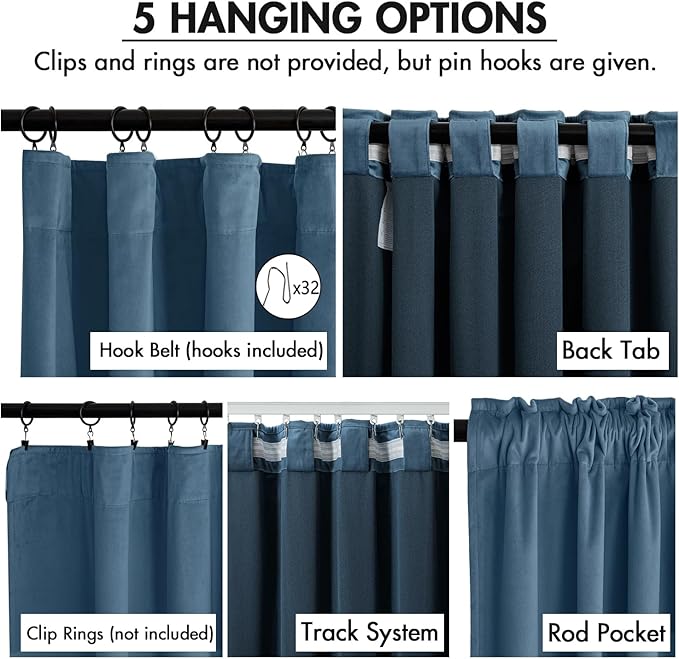 MIULEE Velvet Curtains 84 Inches Long 2 Panels Set for Bedroom, Pinch Pleat Back Tab Luxury Thermal Insulated Living Room Darkening Drapes Pleated Blackout Window Curtains with Hooks, Dark Slate