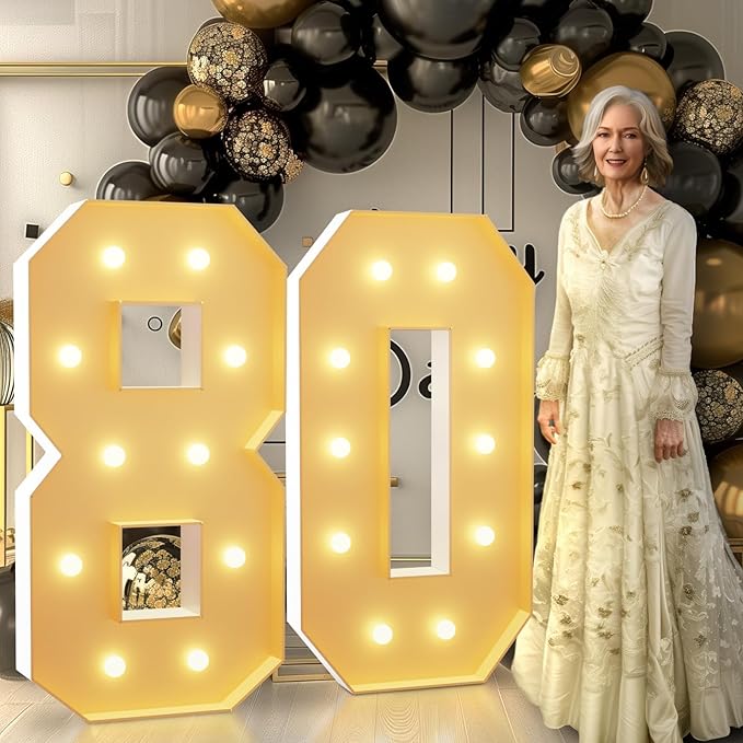 imprsv 4FT Light Up Numbers, Marquee Numbers 80th Birthday Decorations for Women Men, Large Light Up Numbers 80th Birthday Women Foam Board Anniversary Party Decorations Arch Kit (DIY)