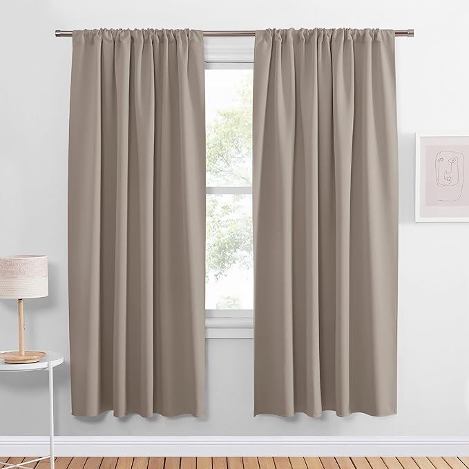 PONY DANCE Light Taupe Blackout Curtains for Bedroom 72 inch Length 2 Panels Set, Thermal Insulated Rod Pocket Room Darkening Drapes for Living Room Window 2 Burg, Wide 52 x Long 72 inches