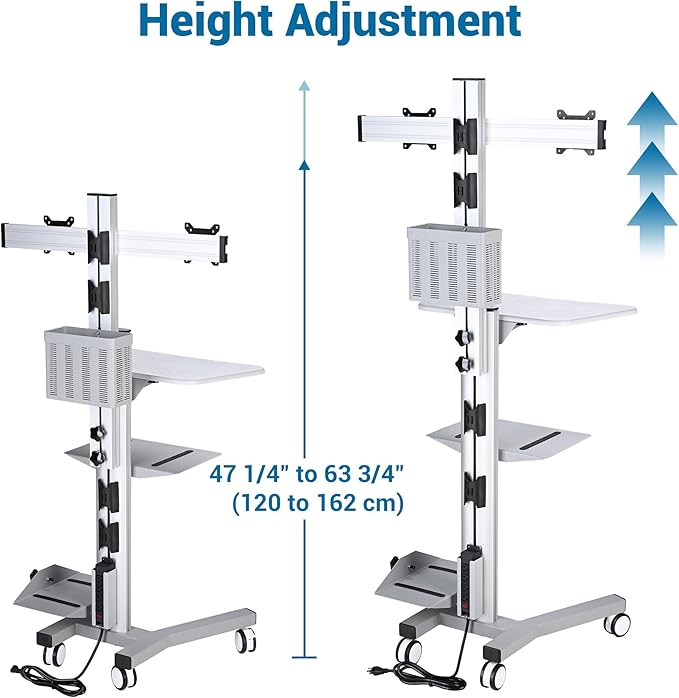 Yescom Mobile PC Stand Workstation with 2 Poles Dual Monitor Mount for 32" Screen Sliver