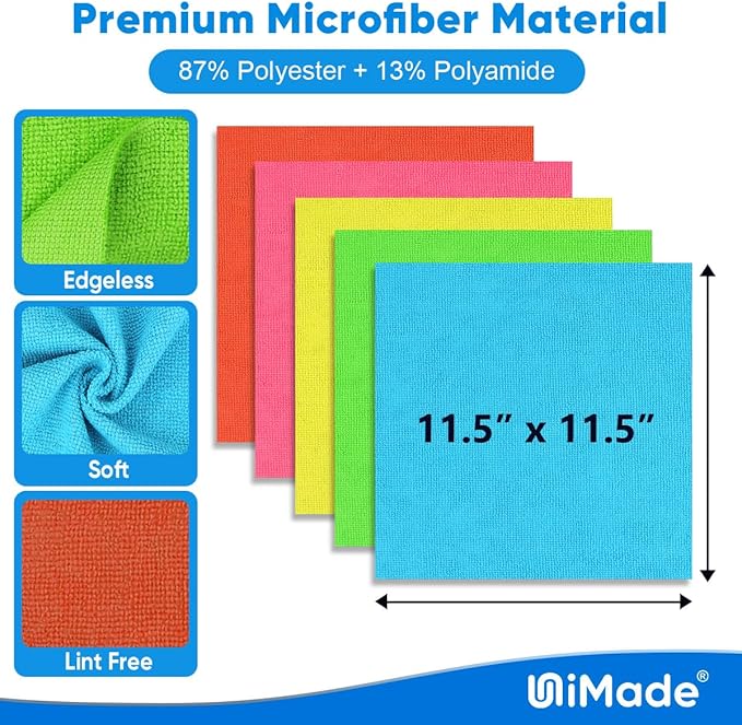 Microfiber Cleaning Cloth, 20 Pack Reusable Microfiber Towels for Cars Lint Free Cleaning Shop Towel Rags for Home Kitchen Automotive Bar Mechanic Restaurant Garage, 11.5"x 11.5", Multicolor