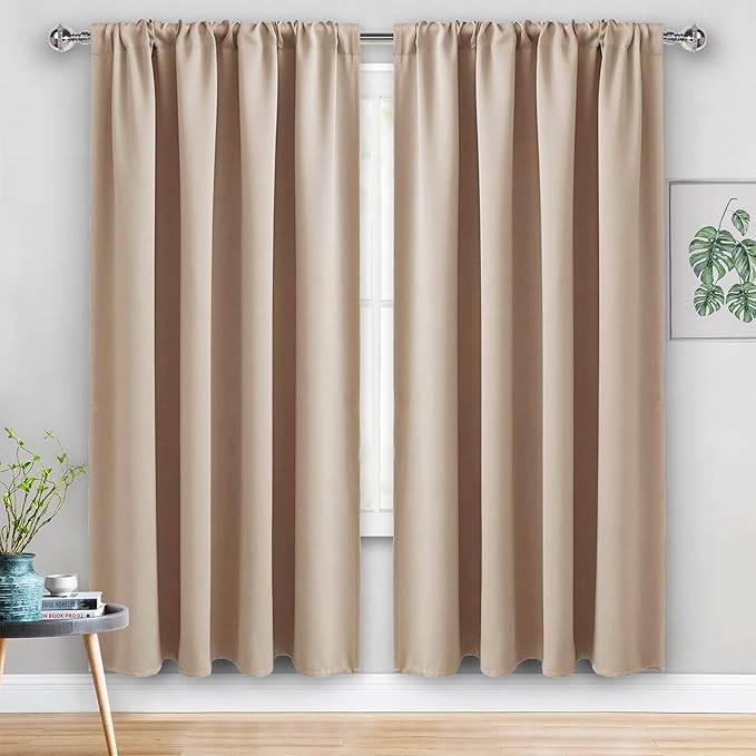 JIUZHEN Blackout Curtains for Bedroom - 60 Inch Extra Wide Thermal Insulated Room Darkening Privacy Soundproof Curtains for Living Room/Dorm Room, Set of 2 Panels, 60 x 72 inches, Beige