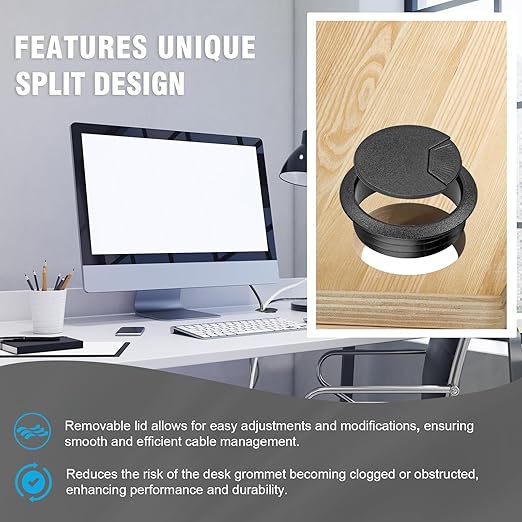 2" Spring Desk Grommet, JTemgle Plastic Cable Hole Cover with Hole Saw Computer Table Cord Wire Organizer Caps Desktop Cord Management for Home Office TV Stands Tabletops - Black, 13 Pcs