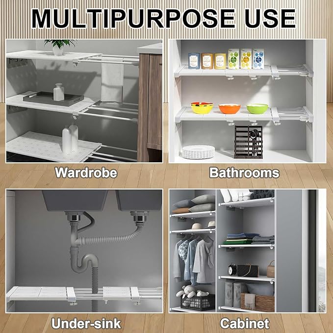Gerrii 6 Pcs Closet Tension Shelf Rod Expandable Shelf Locker Organizer Adjustable Metal Storage Rack Scalable Layered Divider Separator for Cabinet Wardrobe Kitchen Bathroom (10.83''-17.91'')