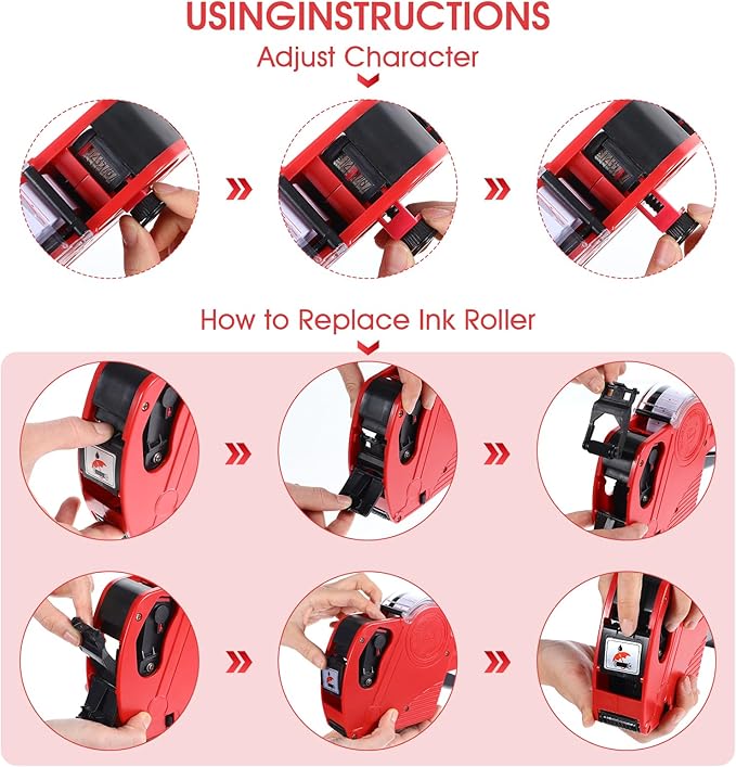2 Pack Pricing Gun - 8 Digits Price Tag Gun with 8000 Labels & 4 Ink Rollers Kit Red Pricing Label Maker for Retailer,Supermarket