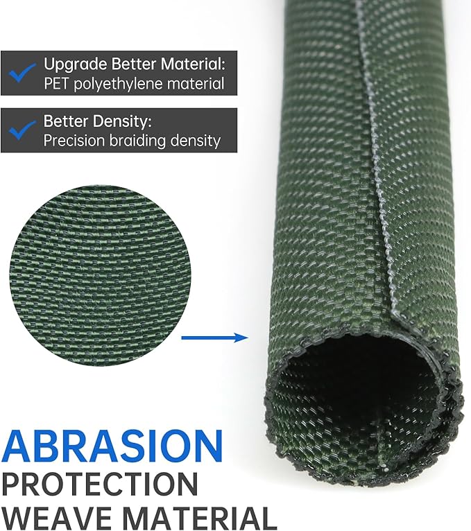 Split Braided Cable Sleeve，Flexible Wire Loom Tubing, Automotive Cord Protector Pet Proof, Cable Management for Computer TV Electric Wires Harness 16ft (Dark Green, 16mm（5/8")