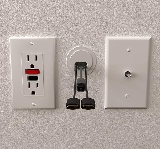 1PK White Patented: Only Cable, Wire, Cord Management, Tool-Free Self-Securing/Locking Grommet with Cap Slider, for Walls, Ceilings, Desks - Used for All Surfaces 3/8" to 1" Thick, Made in USA