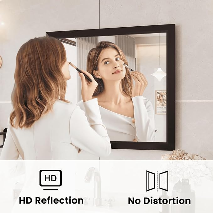 Amorho Bathroom Mirror Black, 30x36 Inch Thick Metal Framed Wall Mirrors, Suitable or Bedroom, Living Room, Entryway, Rectangle Wall-Mounted Mirrors(Horizontal/Vertical).