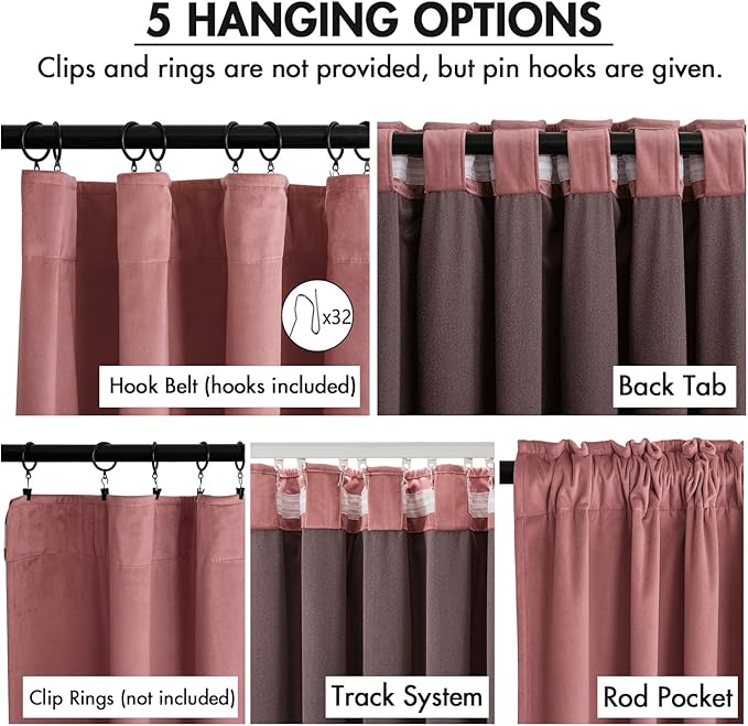MIULEE Velvet Curtains 84 Inches Long 2 Panels Set for Bedroom, Pinch Pleat Back Tab Luxury Thermal Insulated Pink Living Room Darkening Drapes Pleated Blackout Window Curtains with Hooks, Dusty Rose