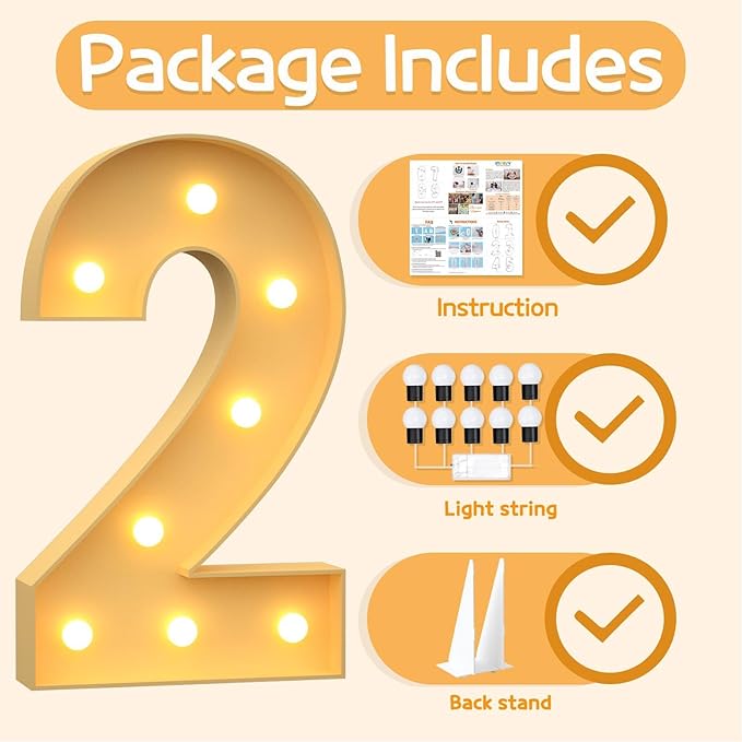 Marquee Numbers 3 Feet Tall Large Light Up Numbers 2nd 12th 21st Two Fast Birthday Decorations Big Yellow Light Outdoor Anniversary Decorations Balloon Arch Kit Party Backdrop 2