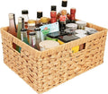 Large Wicker Basket, Hand-Woven Basket for Storage, Wicker Basket with 3 Handles, Waterproof Storage Basket for Shelves (1Pack)