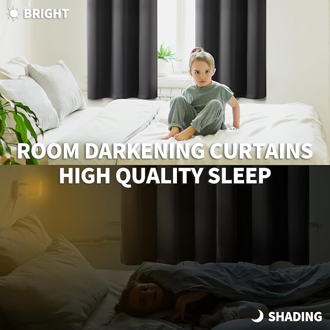 BGment Blackout Curtains for Bedroom - Grommet Thermal Insulated Room Darkening Curtains for Living Room, Set of 2 Panels (70 x 63 Inch, Dark Grey)