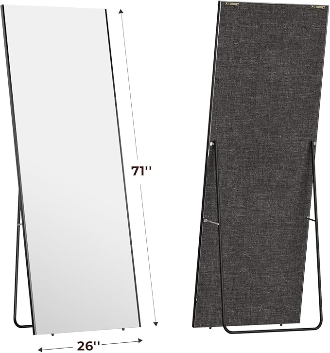 71"x26" Full Length Mirror with Stand, Lightweight & Easy to Move, Free-Standing Mirror for Dressing Room Bedroom, 3-in-1 Usage, Shatterproof Glassless Floor Mirror Kid & Pet Friendly (Black)
