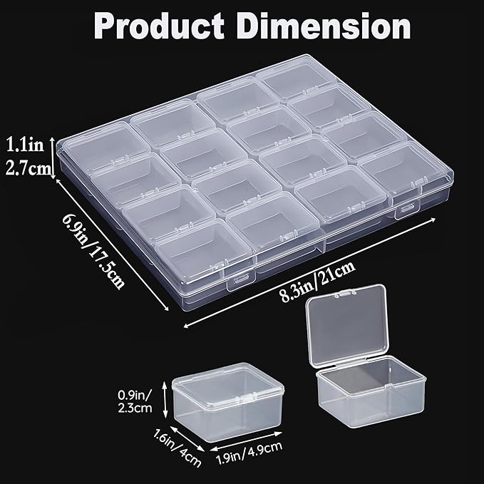 Large Bead Storage Box - 16 Grids Clear Organizer, 1 Pack,Portable for Jewelry,Diamonds,Hardware,Craft Accessories Grid Plastic Box,Oil Painting Color Palette,Ring Earring Storage Box