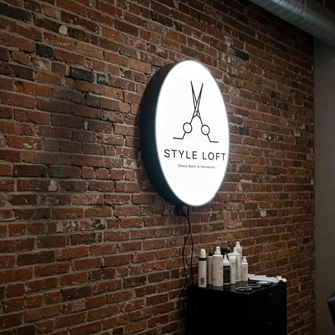 Custom Advertising Lightbox Logo Sign - Personalized Double/Single Sided LED Lighting Round Business Logo for Shop Shows, Salon, Cafes, Bar & Restaurant Sign, Waterproof, Indoor Outdoor Decor