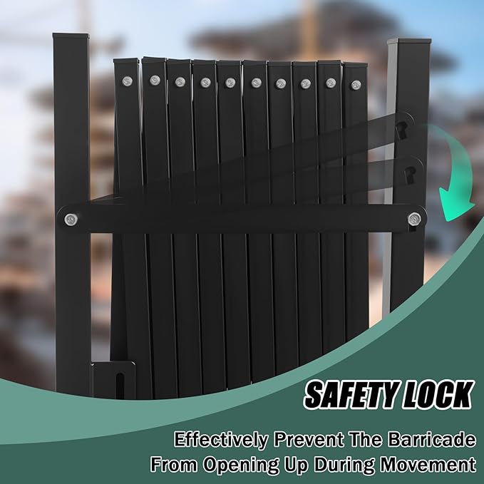 11 FT 44" High Industrial Metal Expandable Barricade，Retractable Traffic Fence with Casters, Folding Security Gate, Portable Barricade Gate for Construction Area, Traffic Control, Driveway and Garden