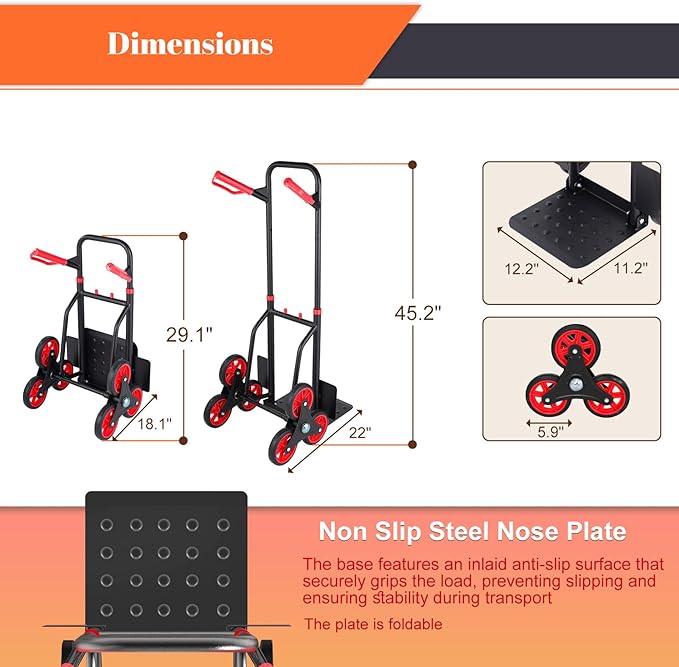 Stair Climbing Dolly, 330 lbs Capacity Heavy Duty Stair Climbing Hand Truck with 6 Wheels and Telescoping Handle, Folding Cart for Stairs and Moving